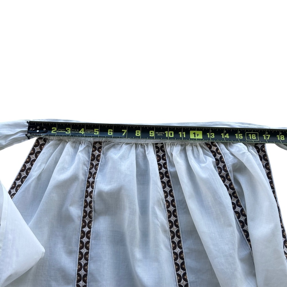 Vintage 70s Cottagecore Half Apron Women OS White Brown Gold Geometric Trim - Picture 4 of 7
